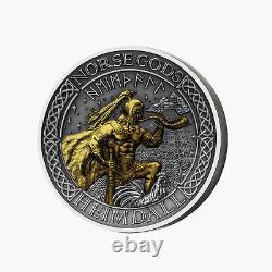 Norse God Heimdall Gold Plated 2oz Silver Coin $1 Cook Islands 2022 Limited Ed