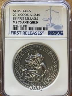 Norse Gods 2016 MS70 Antiqued Silver 2 Oz Cook Island