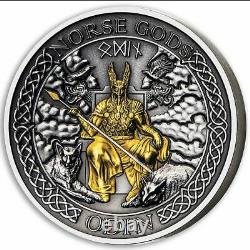 Odin The Norse Gods 2 oz Antique finish Silver Coin 1$ Cook Islands 2021