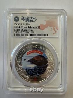 PCGS MS70 2024 Cook Island $5 Giant's Causeway 1oz Silver Coin With COA