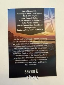 PCGS MS70 2024 Cook Island $5 Giant's Causeway 1oz Silver Coin With COA