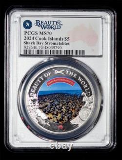 PCGS MS70 2024 Cook Islands Shark Bay Stromatolites $5 1 oz. 999 Fine Silver