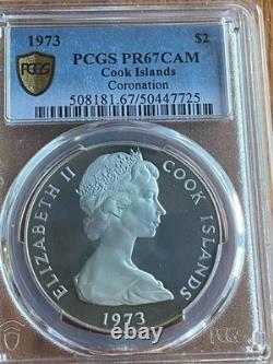PCGS PR67CAM Silver Cook Island Coronation $2. Suttle Blue Tone on Obv & Rev