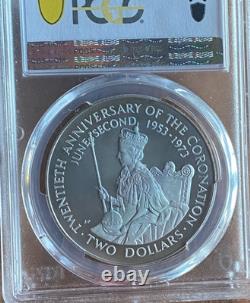 PCGS PR67CAM Silver Cook Island Coronation $2. Suttle Blue Tone on Obv & Rev