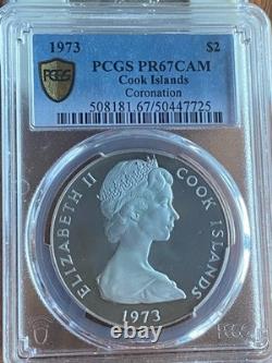 PCGS PR67CAM Silver Cook Island Coronation $2. Suttle Blue Tone on Obv & Rev