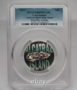 PCGS PR69 2023 Cook Islands $20 FDOI Alcatraz Island 3oz Silver Coin 055GRA