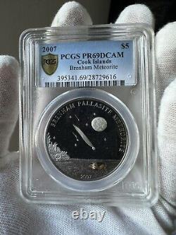 PCGS PR69 Cook Islands 5 $ Brenham Pallasite Meteorites Space silver coin 2007