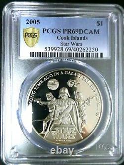 PCGS PR69DCAM Gold Shield-Cook Islands 2005 Star Wars $1 Almost Perfect Proof