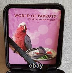 PINK AND GREY GALAH 3D World Of Parrots Silber Münze 5$ Cook Islands 2017