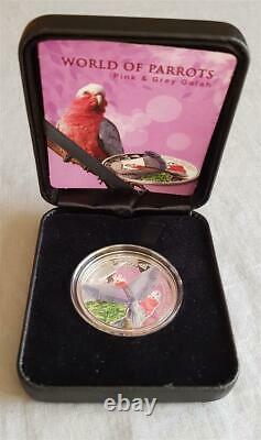 PINK AND GREY GALAH 3D World Of Parrots Silber Münze 5$ Cook Islands 2017