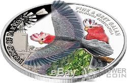 PINK AND GREY GALAH 3D World Of Parrots Silver Coin 5$ Cook Islands 2017