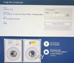 POP 1 2011 Cook Islands $10 50g Silver Windows of Heaven Notre Dame NGC PF70