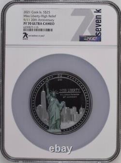 Queen Elizabeth II 2021 Miss Liberty 9/11 20th Anniver $25 5oz Silver Coin PF70