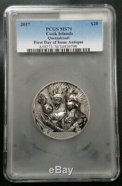 Quetzalcoatl Gods Of The World 3 Oz Silver Coin 20$ 2017 Aztec PCGS MS70.999 FS