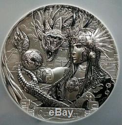 Quetzalcoatl Gods Of The World 3 Oz Silver Coin 20$ 2017 Aztec PCGS MS70.999 FS