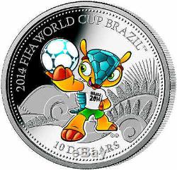 RARE Cook Islands 2014 FIFA World Cup Brazil Soccer MASCOT Proof Silver + COA