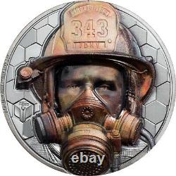 REAL HEROES FIREFIGHTER 3 oz Silver Black Proof Coin 2021 Cook Islands $20