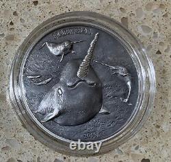 Rare 2015 Narwhal Unicorn of the Sea Cook Islands Silver Coin Antique Finish