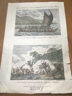 Rare Original 1788 Captain Cook Death Engraving Hawaii King Hand COLORED Antique