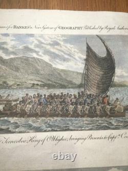 Rare Original 1788 Captain Cook Death Engraving Hawaii King Hand COLORED Antique
