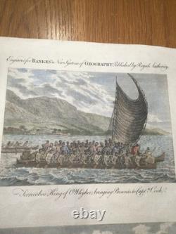 Rare Original 1788 Captain Cook Death Engraving Hawaii King Hand COLORED Antique