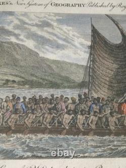 Rare Original 1788 Captain Cook Death Engraving Hawaii King Hand COLORED Antique