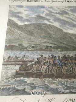Rare Original 1788 Captain Cook Death Engraving Hawaii King Hand COLORED Antique