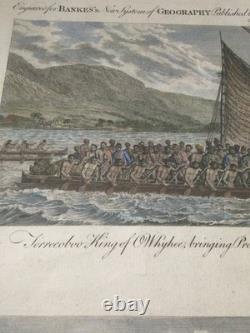 Rare Original 1788 Captain Cook Death Engraving Hawaii King Hand COLORED Antique