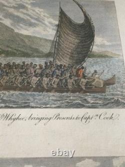 Rare Original 1788 Captain Cook Death Engraving Hawaii King Hand COLORED Antique