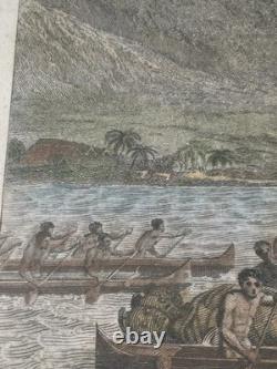 Rare Original 1788 Captain Cook Death Engraving Hawaii King Hand COLORED Antique