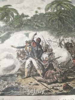 Rare Original 1788 Captain Cook Death Engraving Hawaii King Hand COLORED Antique