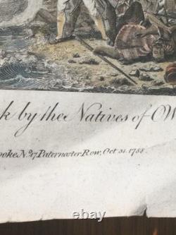Rare Original 1788 Captain Cook Death Engraving Hawaii King Hand COLORED Antique