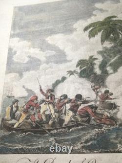 Rare Original 1788 Captain Cook Death Engraving Hawaii King Hand COLORED Antique