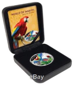 SCARLET MACAW WORLD OF PARROTS 2016 $5 Silver Proof 3D Coin Cook Islands