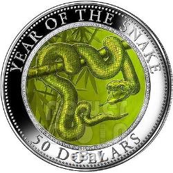 SNAKE MOTHER OF PEARL Lunar Year Series 5 Oz Silver Coin 50$ Cook Islands 2013