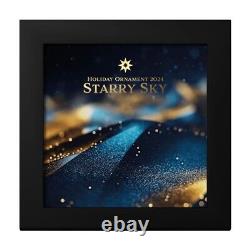 STARRY SKY Holiday Ornament Gilded 1 Oz Silver Coin $5 Cook Islands 2024