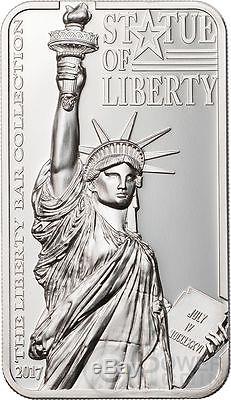 STATUE OF LIBERTY Liberty Bar Shaped 2 Oz Silver Coin 10$ Cook Islands 2017