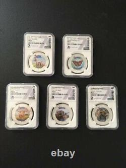 Set of 5 Silver 1oz Animal State Series NGC MS70 Coins