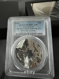 Silver 2023 Cook Islands 2oz The Wave PCGS PR70 DCAM First Day Issue Box