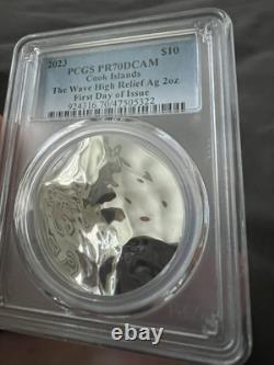 Silver 2023 Cook Islands 2oz The Wave PCGS PR70 DCAM First Day Issue Box