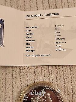 Silver Coin 2013 Cook Islands $5 20g PGA Tour with 3D Golf Club insert 1 of 2500