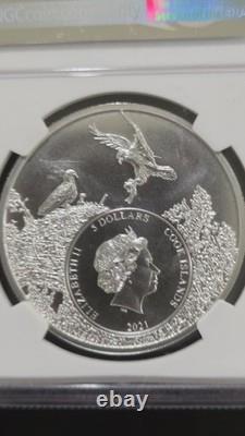 Silver MS70 2021 Cook Islands Silver $5 Alaska Bowhead Whale US State Animals