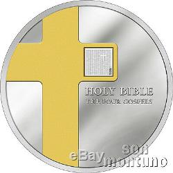 THE HOLY BIBLE Four Gospels 1 Oz 24k Gold Gilded Silver NANO Coin 2016 Cook