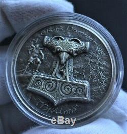THOR HAMMER Mjolnir 2 Oz Silver Coin 10$ Cook Islands 2017