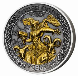 THOR Norse Gods 2 oz Silver Gold Plating Coin Cook Islands 2020