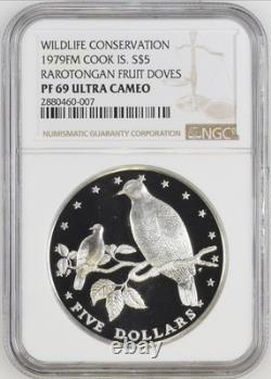 TOP POP 1979 Cook Islands Silver $5 Rarotongan Fruit Doves Proof NGC PF 69