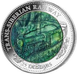 TRANS SIBERIAN RAILWAY Mother Of Pearl 5 Oz Silver Coin 25$ Cook Islands 2016