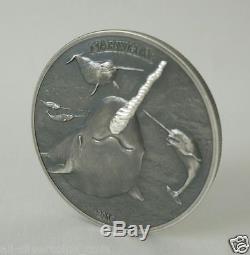 The Narwal Proof Horn on AF Coin 1 oz. Silver $5 2015 Cook Islands