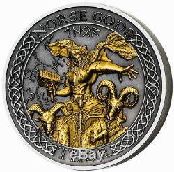 Thor The Norse Gods 2 oz Antique finish Silver Coin 10$ Cook Islands 2020