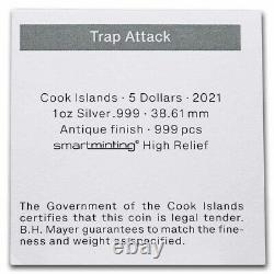 Trap Attack NGC MS70 FR Cook Islands 2021 High Relief Silver Coin 1oz COA